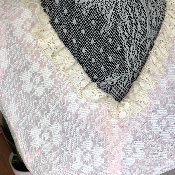 Vintage 60s pink white floral dress sleeveless blush mini ivory ruffle lace smal - Picture 7 of 11